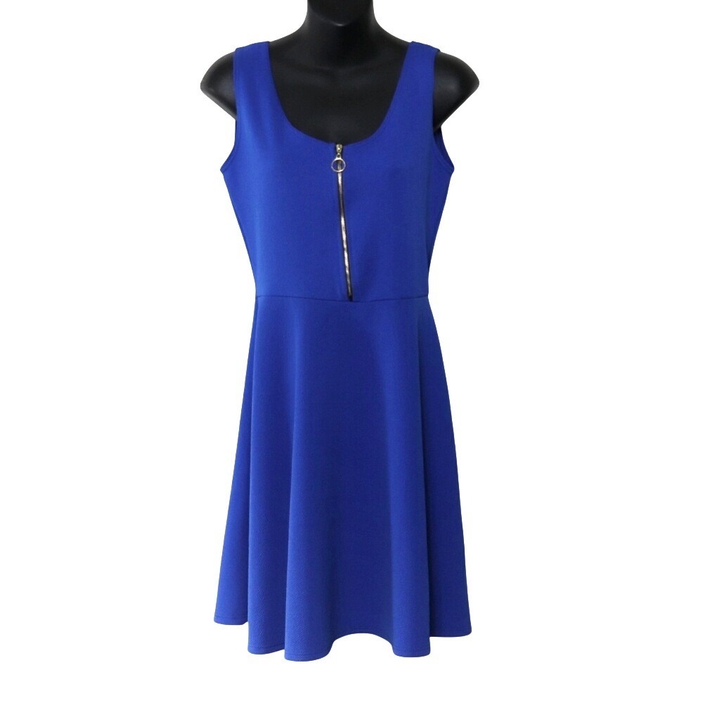 rue21 Royal Blue Zip Front Skater Dress Sleeveless Fit Flare Mini Medium